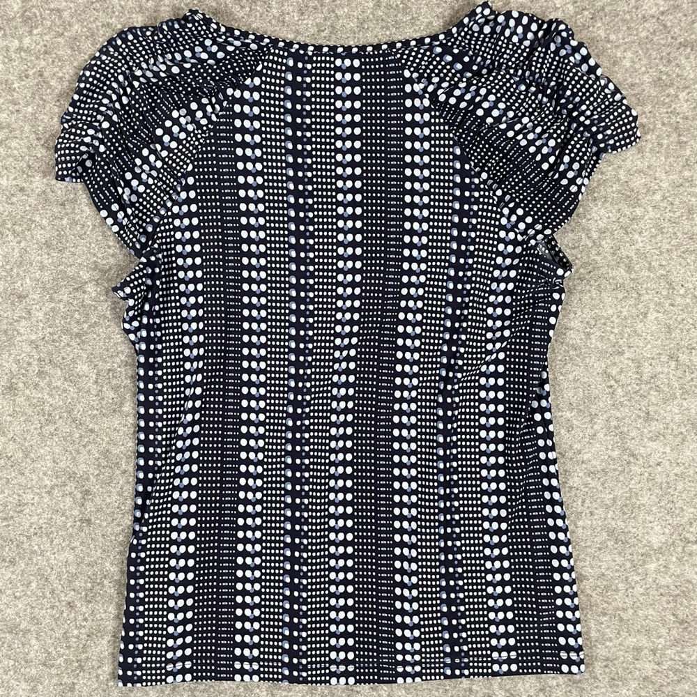 Tommy Hilfiger Womens Medium Navy White Dot Stretch Short Sleeve Top - Picture 2 of 10